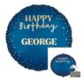 Picture of Globo Happy Birthday Elegante Azul y Dorado Personalizable (46cm)