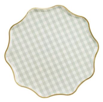 Picture of Platos Estampado Vichy Verde con Borde Dorado Cartón 23cm (6uds)