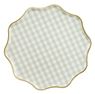 Imagens de Platos Estampado Vichy Verde con Borde Dorado Cartón 23cm (6uds)