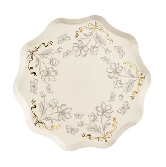 Picture of Platos Flores con Detalles Dorado Cartón 20cm (6uds)