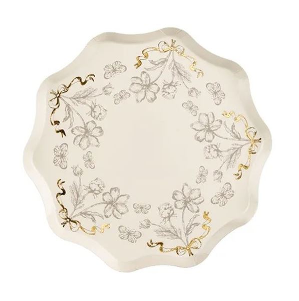 Picture of Platos Flores con Detalles Dorado Cartón 20cm (6uds)