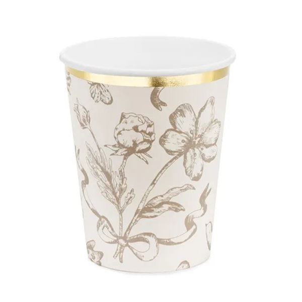 Picture of Vasos Flores con Detalles Dorados Beige 220ml (6uds)