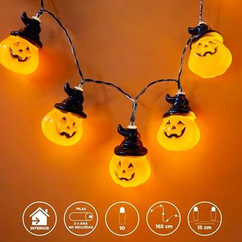 Imagen de Guirnalda 10 Luces Led Calabazas Bruja Halloween (165cm)