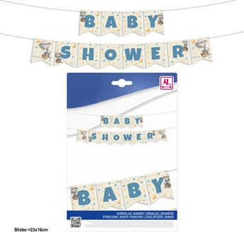 Imagen de Guirnalda de banderines “Baby Shower” con estrellas y oso volando en globo (4 metros)