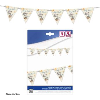 Imagen de Guirnalda de banderines triangulares “Baby Shower” con estrellas y oso volando en globo (4 metros)