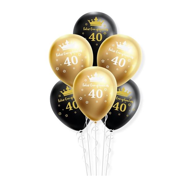 Picture of Globos Feliz Cumpleaños 40 Látex (6 unidades)