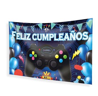 Imagen de Cartel Tela Feliz Cumpleaños Videojuegos Gamer (120cm x 68cm)