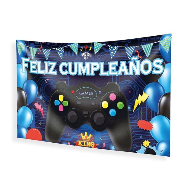 Imagen de Cartel Tela Feliz Cumpleaños Videojuegos Gamer (120cm x 68cm)
