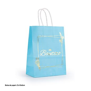 Imagen de Bolsa Regalo Mi Bautizo Azul Letra Dorada (21cm x 16cm)