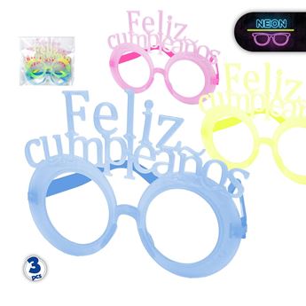 Imagen de Gafas Feliz Cumpleaños Colores Neón UV (3 unidades)