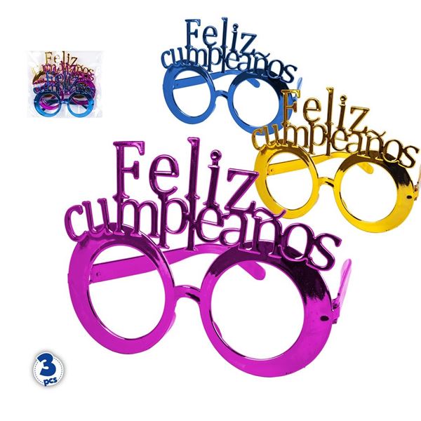 Imagen de Gafas Feliz Cumpleaños Colores Brillantes (3 unidades)