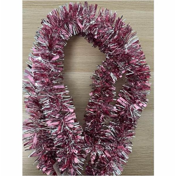 Imagens de Espumillón Rosa y Plata Brillante 180x7cm