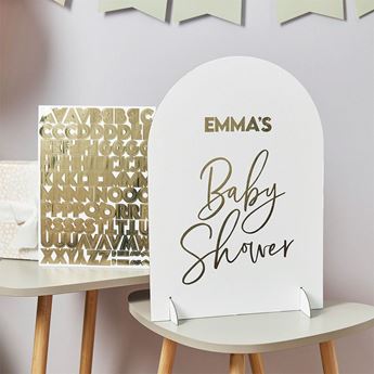 Imagens de Cartel Personalizable Baby Shower con Letras Doradas