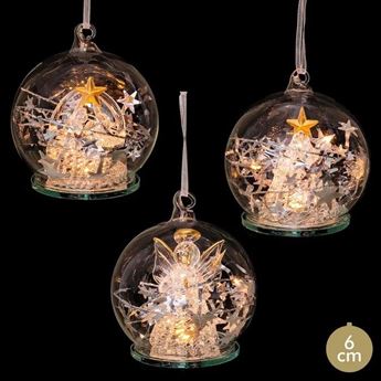 Imagen de Bola Navideña cristal con luz LED Surtida (6 cm)