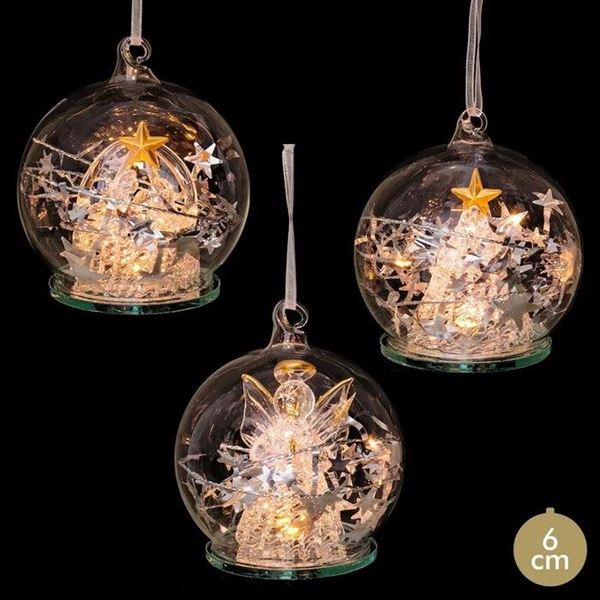 Imagen de Bola Navideña cristal con luz LED Surtida (6 cm)