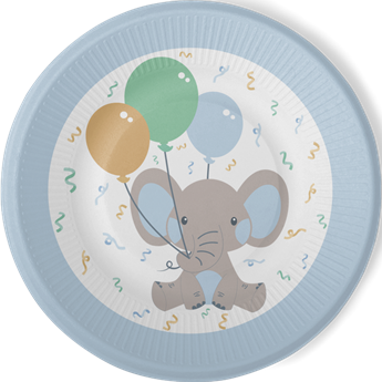 Imagen de Platos Elefante Dulce Azul cartón 23cm (8 unidades)
