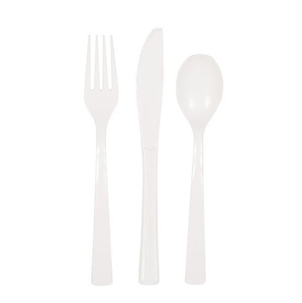Imagen de Cubiertos Blancos de Plástico Reutilizables (6x3)