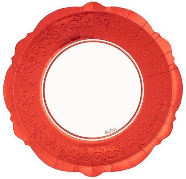 Imagen de Platos Blancos Liberty Borde Rojo cartón 27cm (8 uds.)