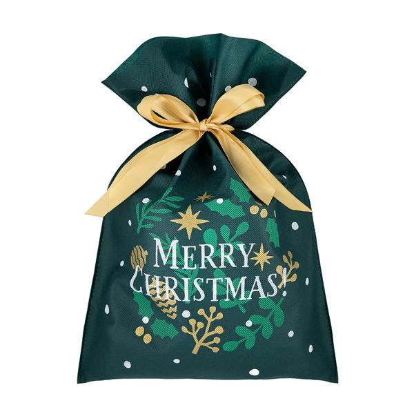 Imagens de Saco Regalos Navidad Verde con Lazo Dorado (45cm x 30cm)