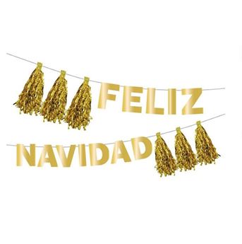 Picture of Guirnalda Feliz Navidad Dorada con Borlas (3m)