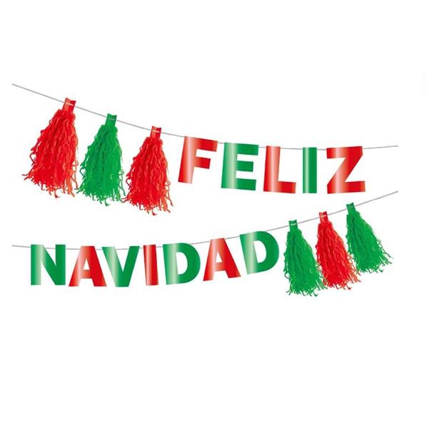 Picture of Guirnalda Feliz Navidad Roja y Verde con Borlas (3m)