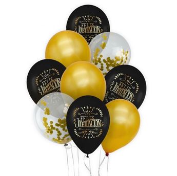 Picture of Globos Feliz Jubilación Dorados y Negros Látex (9uds)