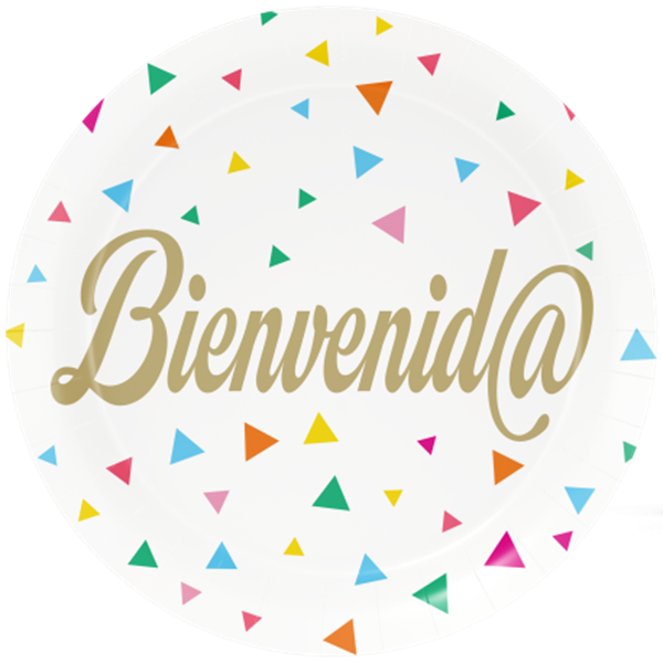 Imagen de Platos de Cartón Bienvenid@ 23cm (8 unidades)
