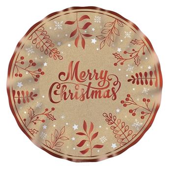 Imagen de Platos Cartón Kraft Merry Christmas Ø 25 cm (6uds)