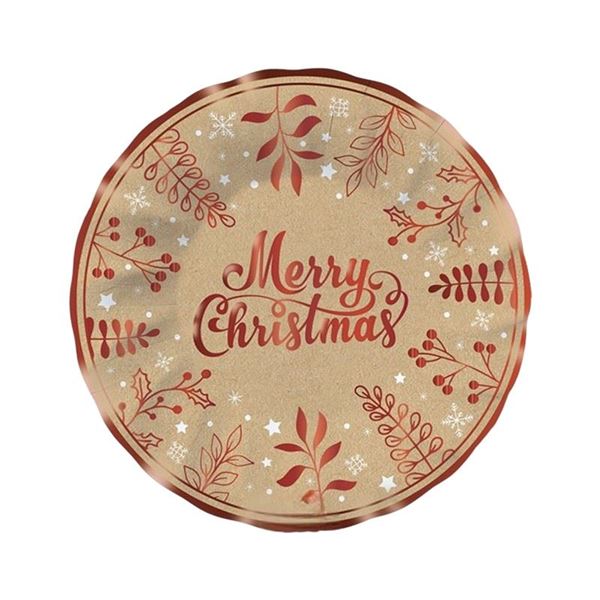 Imagen de Platos Hondos Cartón Kraft Merry Christmas Ø 24 cm (6uds)