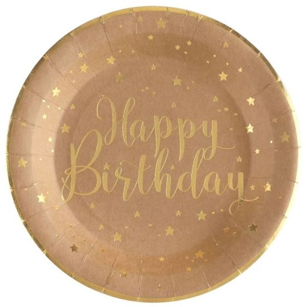 Imagen de Platos Happy Birthday Kraft Dorado cartón 22,5cm (10 unidades)