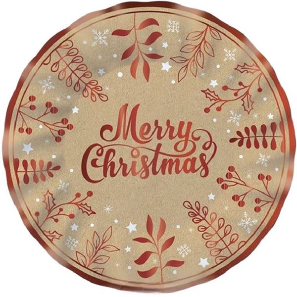 Imagen de Platos Cartón Kraft Merry Christmas Ø 30cm (6 unidades)