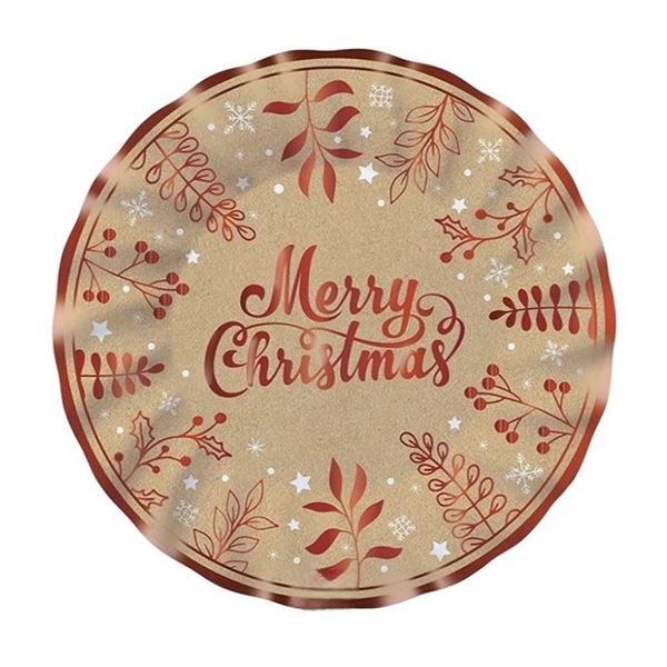 Imagen de Platos Hondos Cartón Kraft Merry Christmas Ø 24cm (6 unidades)