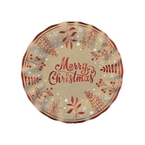 Imagen de Platos Cartón Kraft Merry Christmas Ø 20cm (6 unidades)