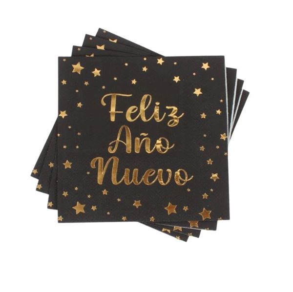 Imagens de Servilletas Feliz Año Nuevo Negras Elegantes papel 33cm (12 unidades)
