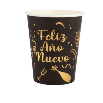 Imagens de Vasos Feliz Año Nuevo Negros Elegantes cartón 266ml (6 unidades)