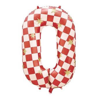 Picture of Globo Número 0 gigante cuadros rojos y estrellas (110cm)