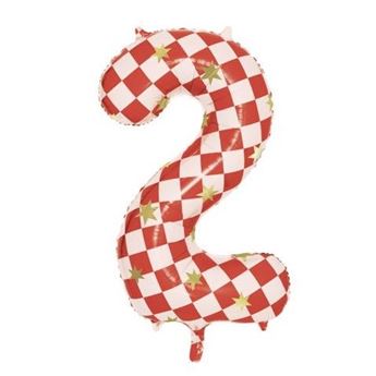 Picture of Globo Número 2 gigante cuadros rojos y estrellas (110cm)