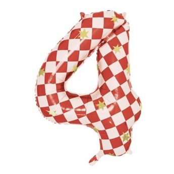 Picture of Globo Número 4 gigante cuadros rojos y estrellas (110cm)