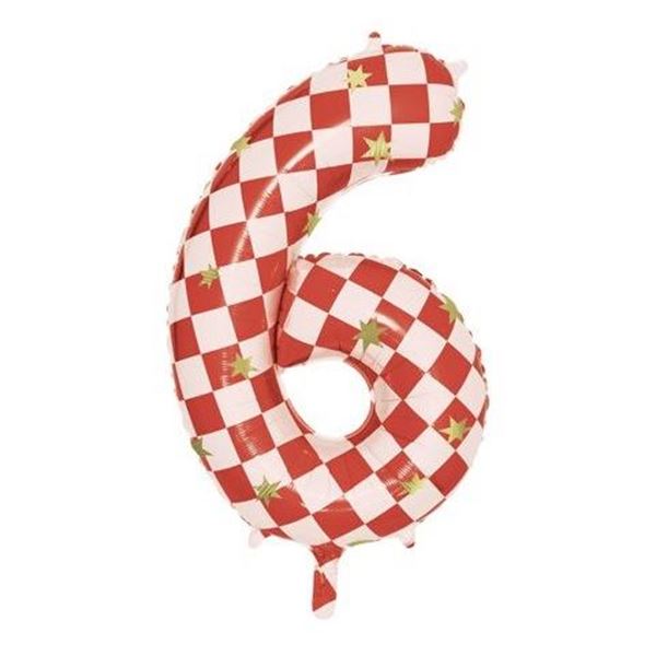 Picture of Globo Número 6 gigante cuadros rojos y estrellas (110cm)