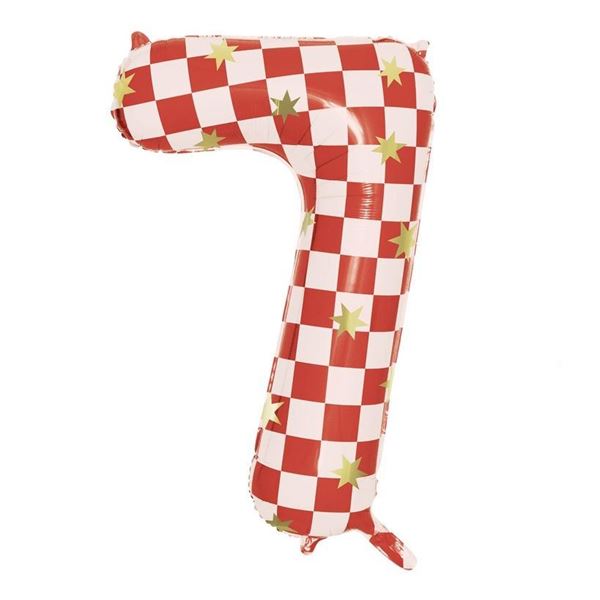 Picture of Globo Número 7 gigante cuadros rojos y estrellas (110cm)