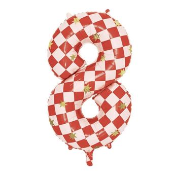 Picture of Globo Número 8 gigante cuadros rojos y estrellas (110cm)