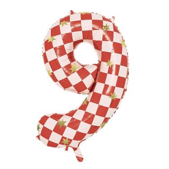 Picture of Globo Número 9 gigante cuadros rojos y estrellas (110cm)