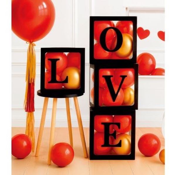 Imagen de Set de Cajas LOVE Negras para Globos (4 piezas – 30 x 30 x 30cm)