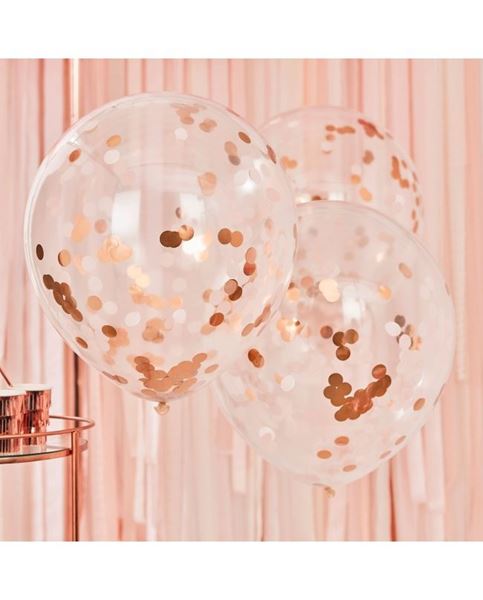 Imagen de Globos Confeti Rosa Dorado Látex 60cm (3 unidades)
