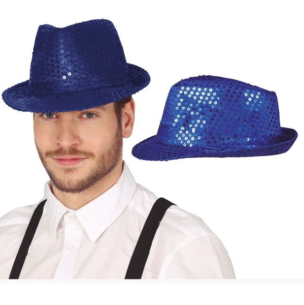 Imagens de Sombrero Gangster Azul Lentejuelas