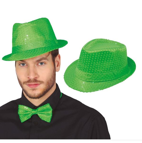 Imagens de Sombrero Gangster Verde Neón Lentejuelas