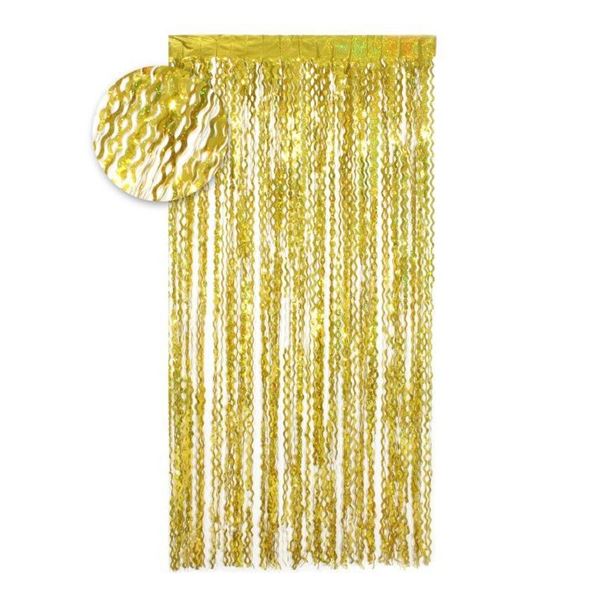 Imagen de Cortina de Flecos ondulada Oro Holográfica (2m x 1m)