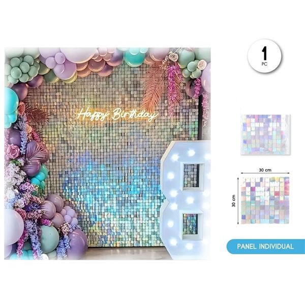 Imagen de Paneles de Lentejuelas Iridiscentes Cuadradas 30x30cm (12 unidades)