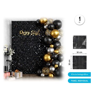 Picture of Paneles de Lentejuelas Negras Holográficas Cuadradas 30x30cm (12 unidades)