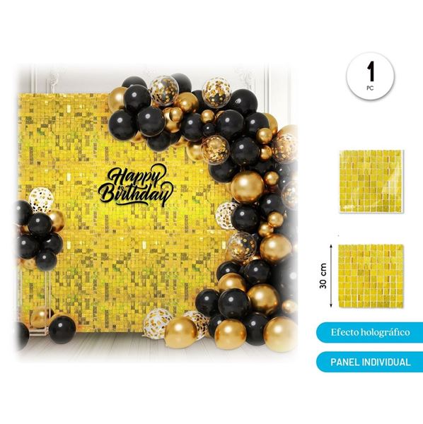 Imagen de Paneles de Lentejuelas Oro Holográfico Cuadradas 30x30cm (12 unidades)